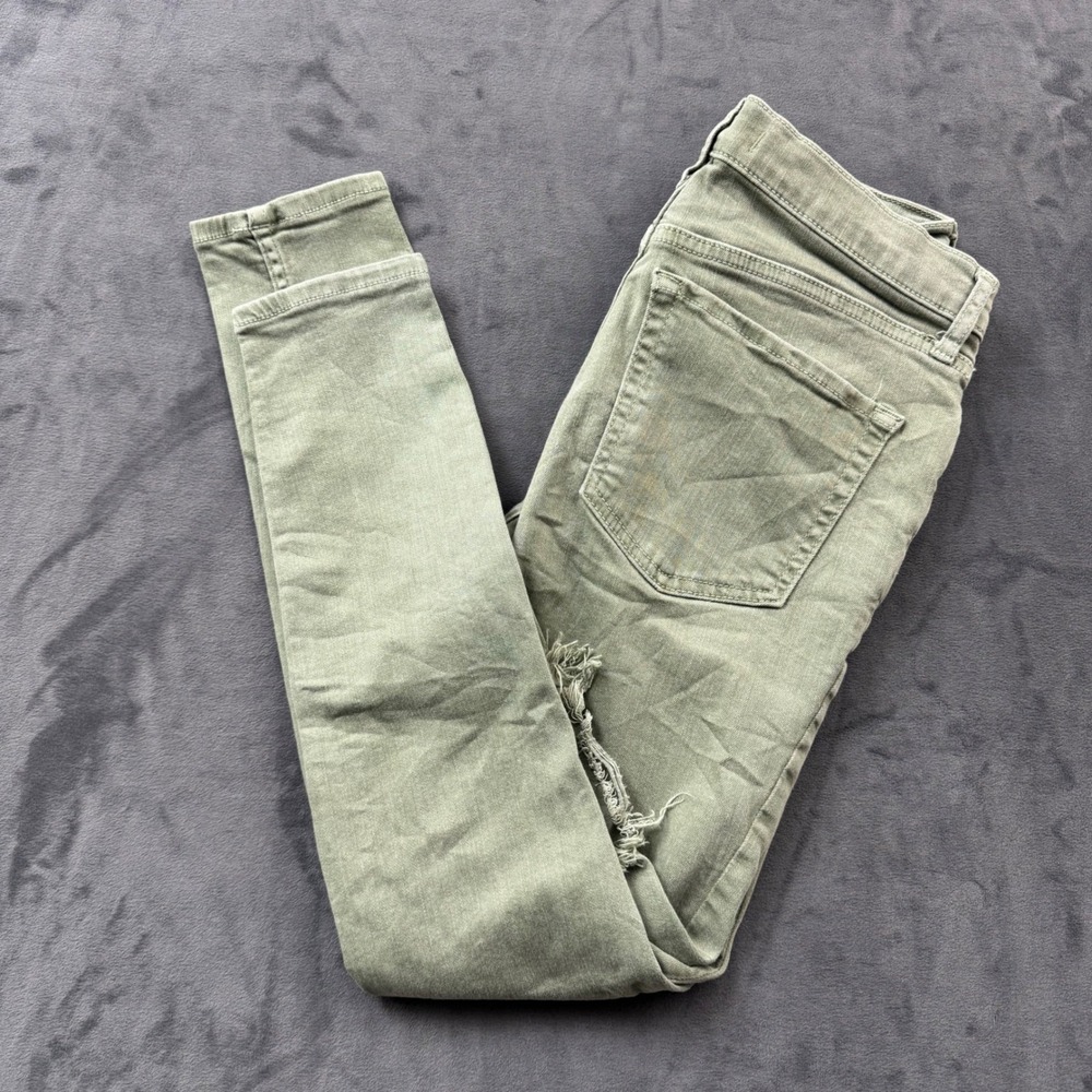 Free People Olive Green Distressed Skinny Jeans High Rise Size 27